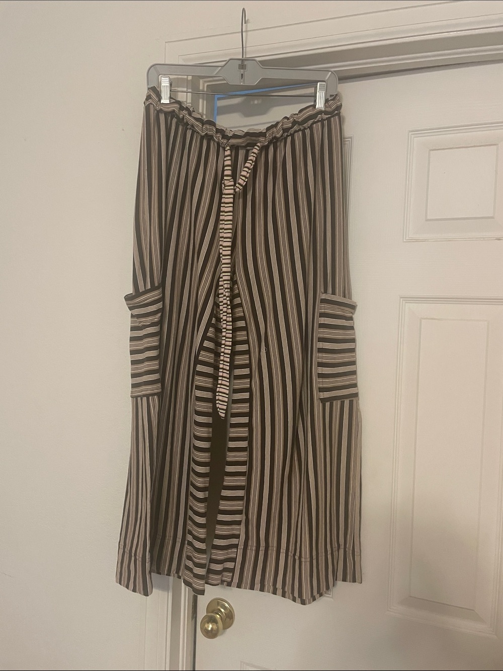 Free People Vertical Stripe Wide-Leg Pants in Brown and Black